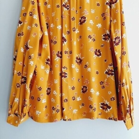 GAP Light Flowy Split V-neck Boho Blouse Yellow Floral Sz XXL - Picture 8 of 10